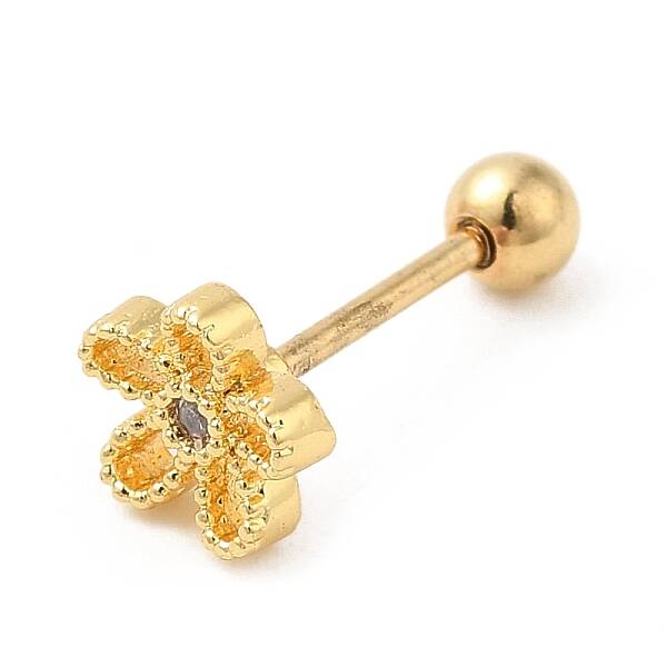 Brass Micro Pave Clear Cubic Zirconia Stud Earrings