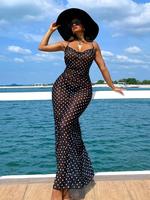Women's Polka Dot Print Semi-sheer Tulle Cover Up Dress, Casual Sleeveless Long Dress for Beach Holiday Vacation, Ladies Clot...