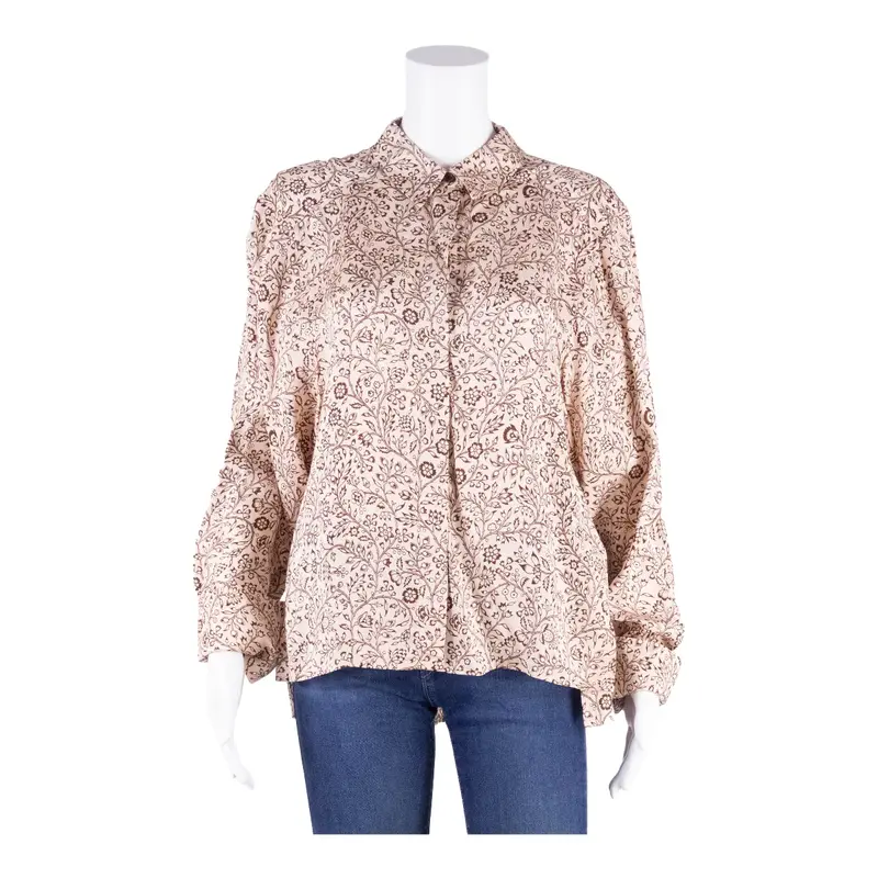 REISS Blouse Brown Collared Viscose Floral Long Sleeve Womens UK 10