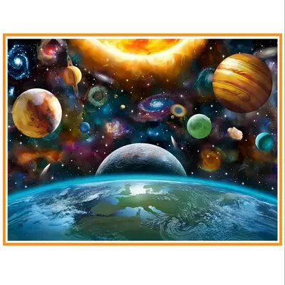 Space Planet Pattern DIY Diamond Painting Kit Without Frame, 1 Count Artificial Diamond Painting by Numbers Kits, Home & Offi...