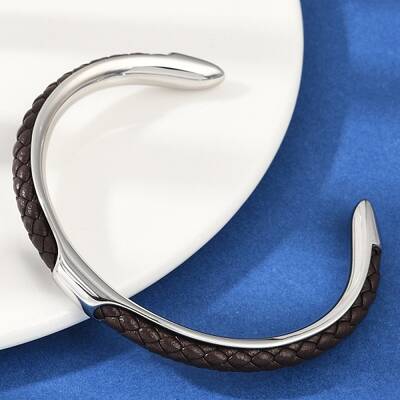 304 Stainless Steel Microfiber Leather Cord Cuff Bangles