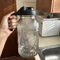Sunflower 64 oz Mason Jar Pitcher with Pour Spout Handle Lid - 64 oz Wide Mouth Glass Pitcher with Sealing Lid, Heavy Duty Pi...