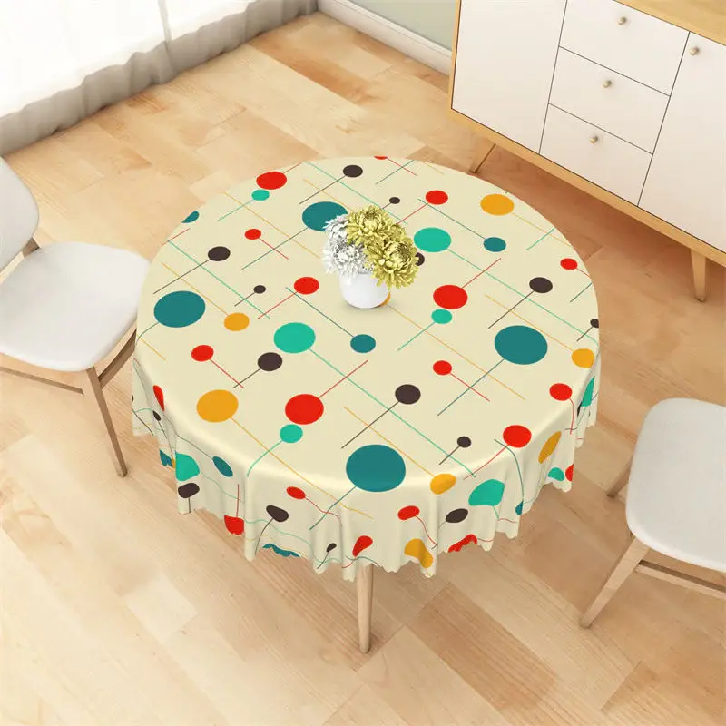 Colorful Dots Line Yellow Abstract Round Tablecloth - Aperturee