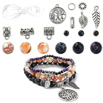 DIY Natural Fire Crackle Agate Stretch Bracelet Making Kit
