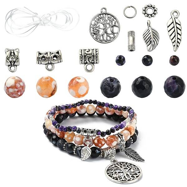 DIY Natural Fire Crackle Agate Stretch Bracelet Making Kit