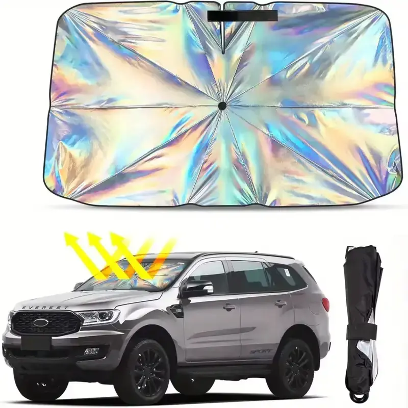 JOYTUTUS Retractable Sunshade Car Laser Universal Windshield Sun Umbrella - Foldable UV Protection with 360° Rotatable Handl...