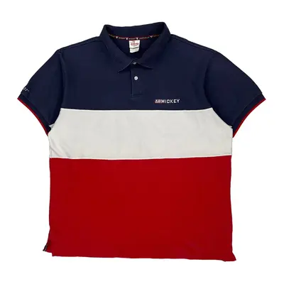 Mickey Disney Striped Polo Shirt - Large Navy Cotton