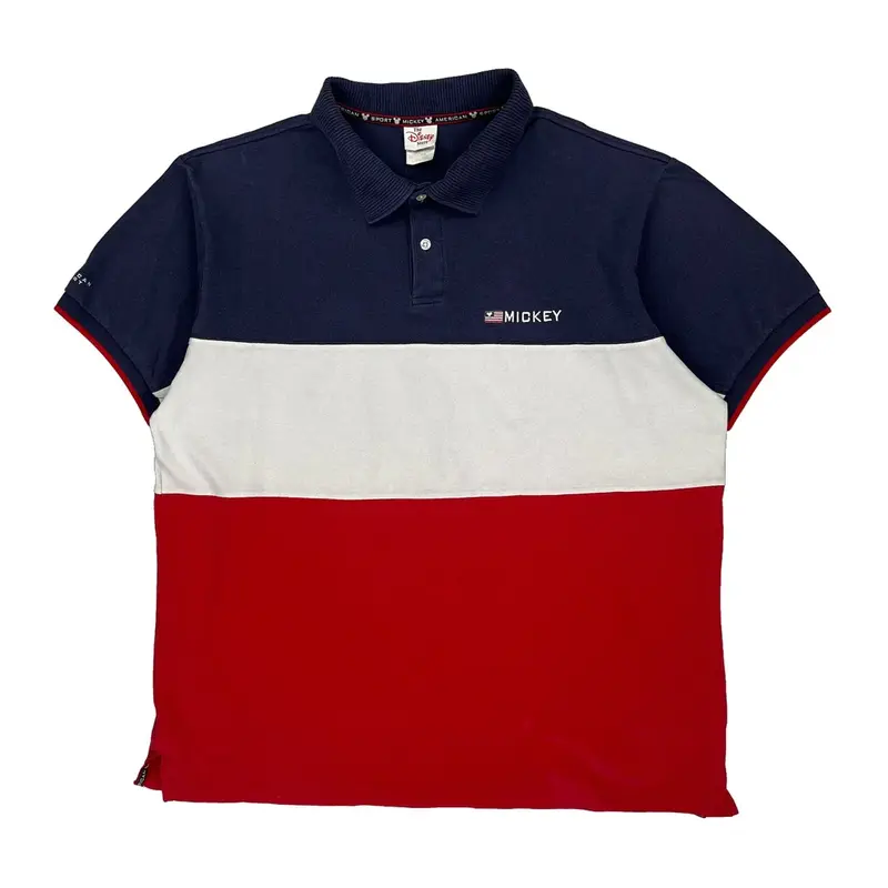 Mickey Disney Striped Polo Shirt - Large Navy Cotton