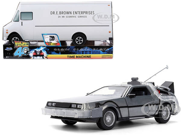 DeLorean Brushed Metal Time Machine with Lights Back to the Future (1985) Movie 40th Anniversary Special Packaging Holly...