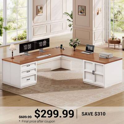 SEDETA 70.9 Inch L Shaped Executive Desk with 3 Drawers and Storage Cabinet L Shaped Computer Desk with CPU Stand Power Strip...