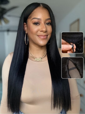 Nadula Glueless V Part Wig Yaki Straight Beginner Friendly Light Kinky Straight Wigs