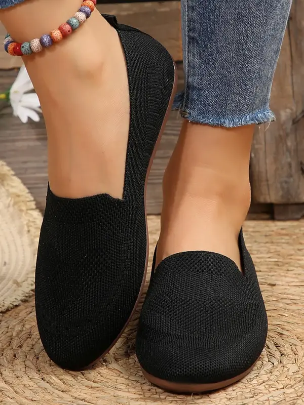 Solid Color Flat Shoes for Women, Casual Comfortable Breathable Slip on Flats for Daily Wear, Trendy All-match Walking Loafer...