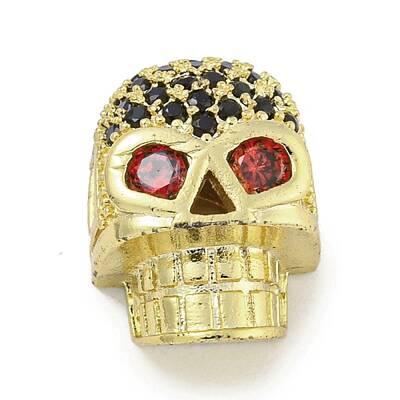 Brass Micro Pave Red Cubic Zirconia Beads