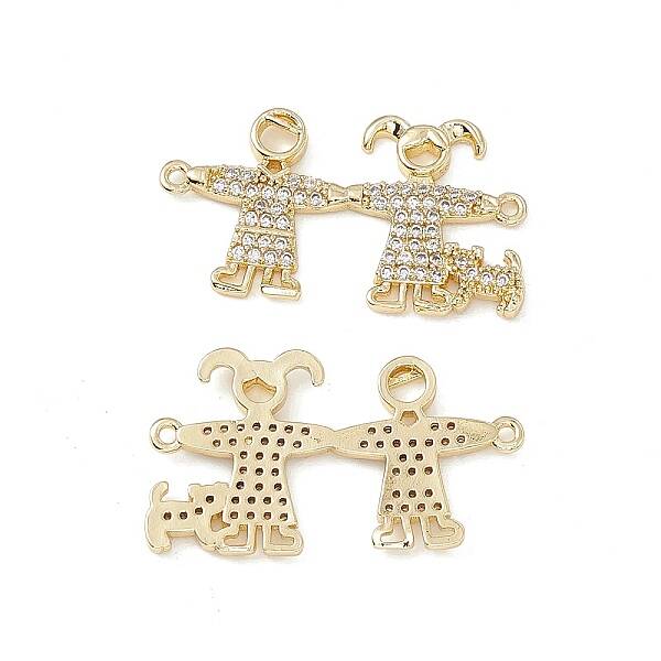 Brass Micro Pave Clear Cubic Zirconia Connector Charms
