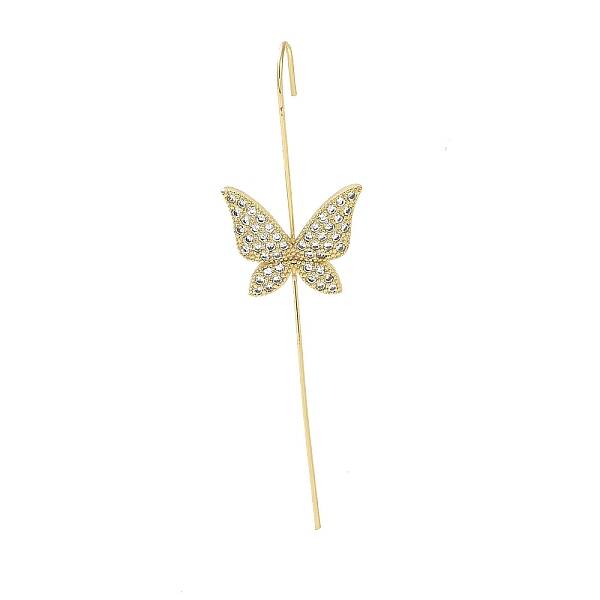 Butterfly Brass Crystal Rhinestone Ear Wrap Crawler Hook Earrings for Women