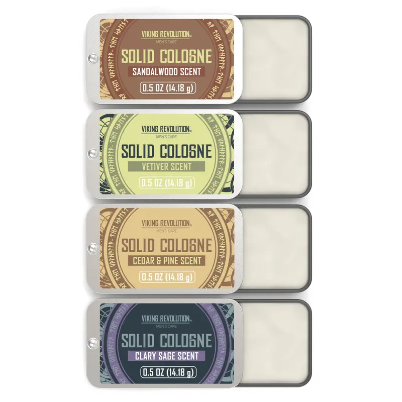 Viking Revolution - 4 pack Solid Cologne for Men – Travel Size Balm | Cedar, Sandalwood, Vetiver, Clary Sage Citrus Cedarwo...
