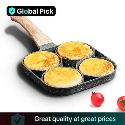4-hole Non-stick Frying Pan, 1 Count Household Egg Frying Pan with Wooden Handle, Easy To Clean Small Frying Skillet for Home...