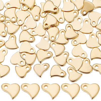 Beebeecraft 80Pcs Heart Charm 24k Gold Plated Flat Tiny Love Pendant Charm with Small Hole for DIY Jewelry Findings Making Ho...