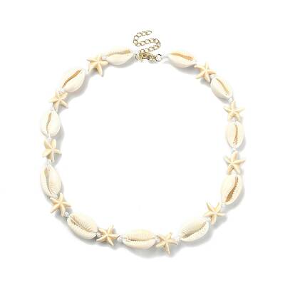Natural Shell & Synthetic Turquoise Starfish Beaded Necklace with 304 Stainless Steel Clasps