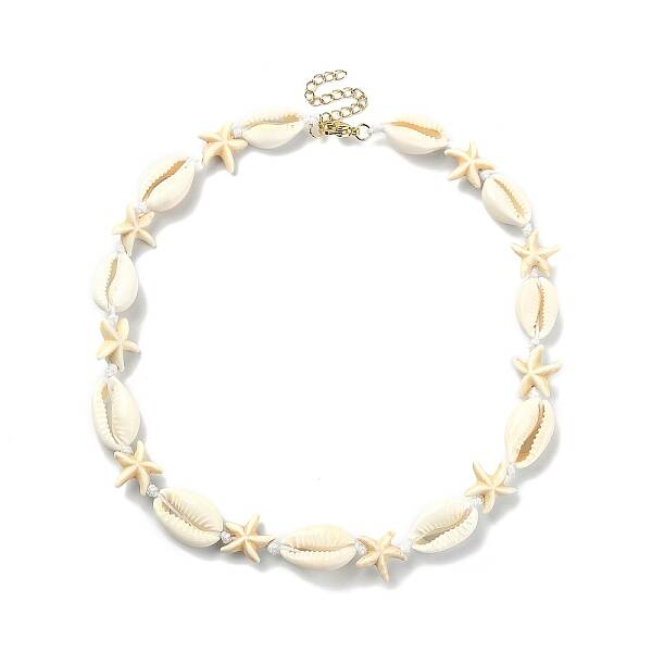 Natural Shell & Synthetic Turquoise Starfish Beaded Necklace with 304 Stainless Steel Clasps