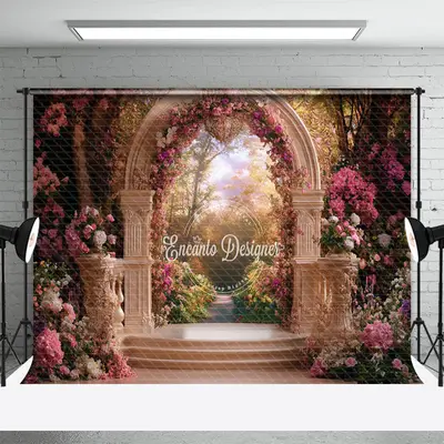 Aperturee Romantic Luxury Arch Pink Floral Wedding Backdrop, 3X2FT(1MX0.6M), 14 USD, wedding backdrops, ENHD2J04-M