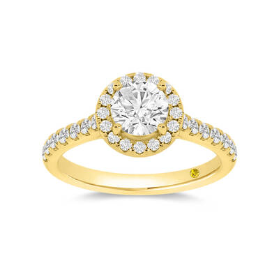 Flare Cathedral Halo Round Lab Created Diamond Engagement Ring | 14K Yellow Gold 1 1/2 CT. TW.
