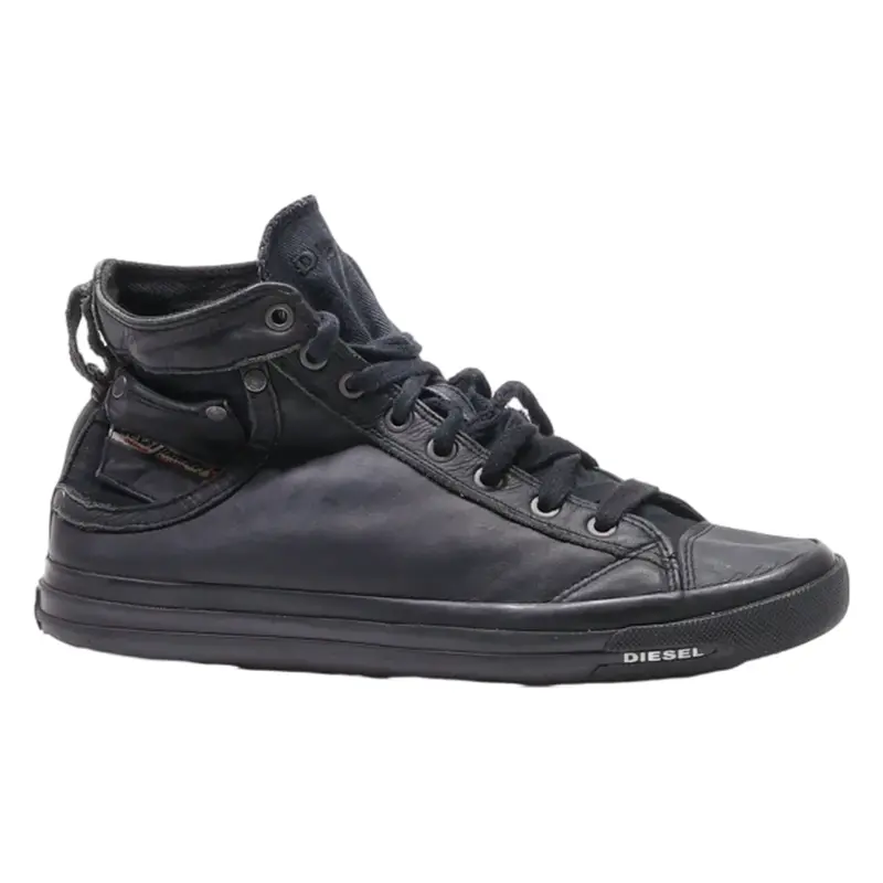 DIESEL High Top Trainers Black Leather Mens UK 9