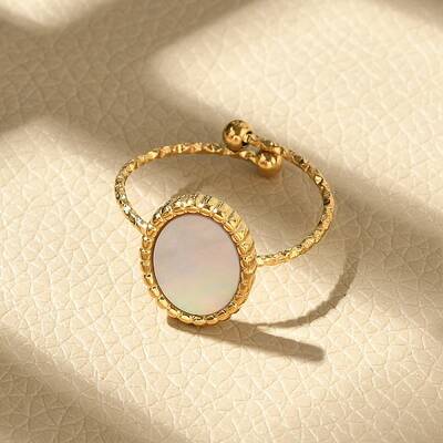 Oval 304 Stainless Steel White Shell Cuff Rings for Women