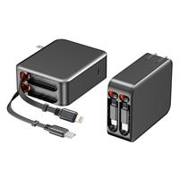 35W Retractable Wall Charger with Dual Cables & 3-Port USB Hub, Fast Charging for iPhone 16/15/14/13/12/11, iPad, Tablets, Sa...