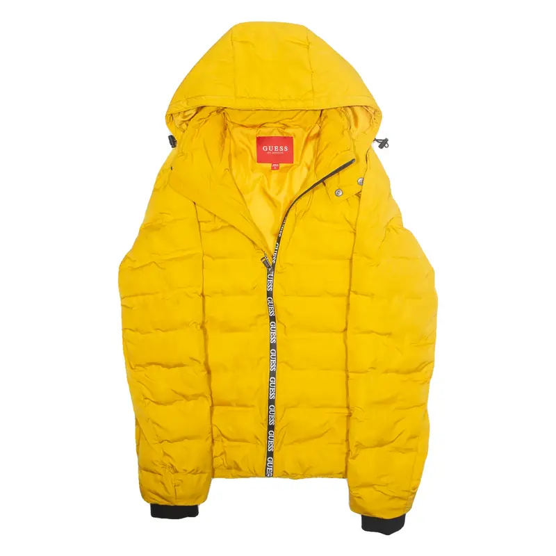 GUESS Mens Puffer Coat Yellow Hooded S