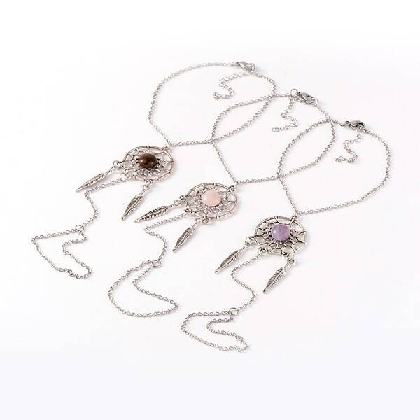 Woven Net/Web with Feather 316 Surgical Stainless Steel Anklets