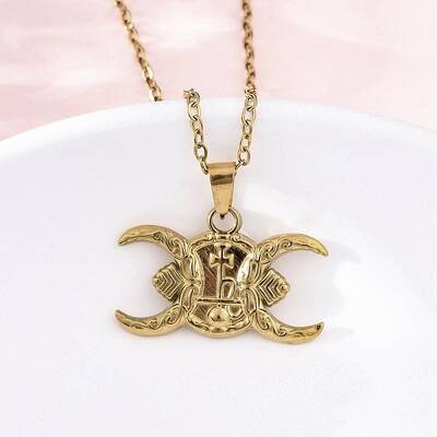 Crescent Moon Cross 304 Stainless Steel Pendant Necklaces