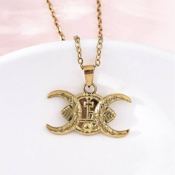 Crescent Moon Cross 304 Stainless Steel Pendant Necklaces