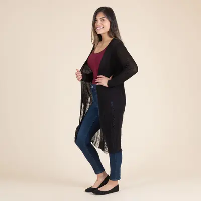 Distressed Long Cardigan - Gray - L/XL