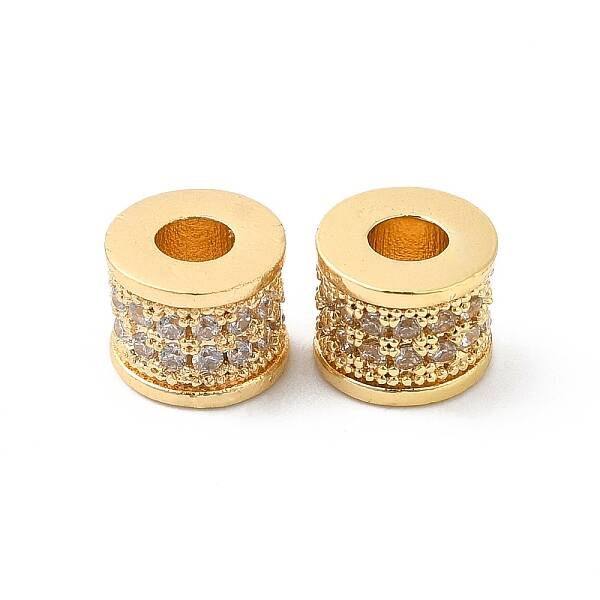 Brass Micro Pave Clear Cubic Zirconia Beads