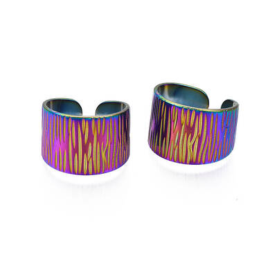 Ion Plating(IP) Rainbow Color 304 Stainless Steel Texture Open Cuff Ring