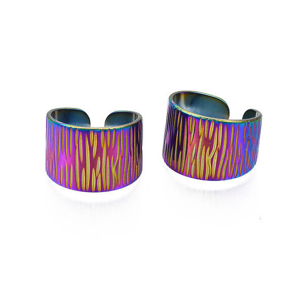 Ion Plating(IP) Rainbow Color 304 Stainless Steel Texture Open Cuff Ring