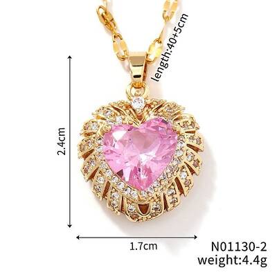 Brass Pave Cubic Zirconia Coffee Bean Chain Cute Heart Pendant Necklaces for Women
