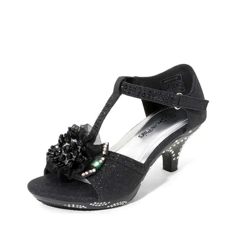 Dream Pairs Girls Low Heel Glitter Pump Sandals