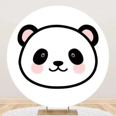 White Pink Panda Simple Round Baby Shower Backdrop - Aperturee