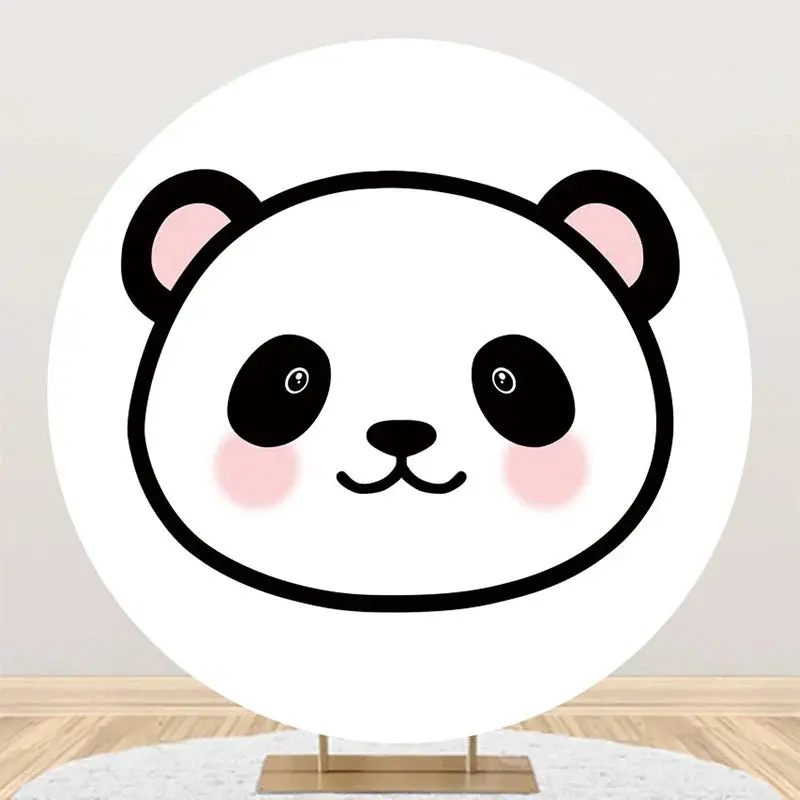 White Pink Panda Simple Round Baby Shower Backdrop - Aperturee