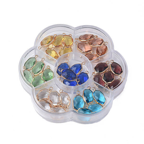 35Pcs 7 Colors K9 Glass Connector Charms