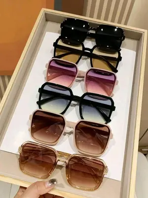Unisex Simple Style Mixed Color Sunglasses, 2024 Summer Trendy Casual Square Frame Sun Protection Glasses for Everyday Use, F...