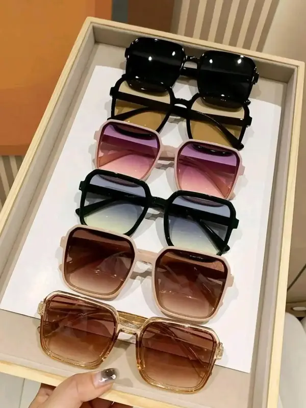 Unisex Simple Style Mixed Color Sunglasses, 2024 Summer Trendy Casual Square Frame Sun Protection Glasses for Everyday Use, F...