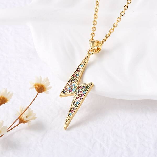 Brass Micro Pave Colorful Cubic Zirconia Pendant Necklaces for Women