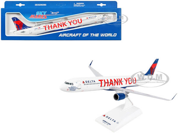 Airbus A321 Commercial Aircraft Delta Air Lines - Thank You (N391DN) White with Red and Blue Tail (Snap-Fit) 1/150 Plastic ...