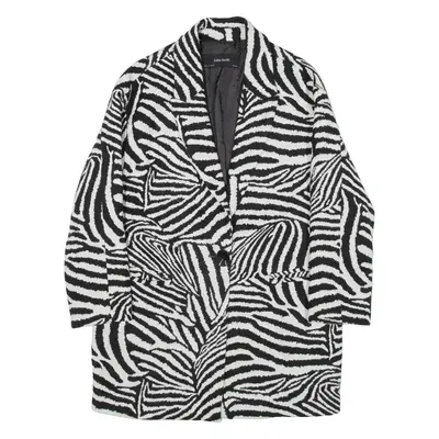 ZARA BASIC Overcoat Knit Coat White Wool Animal Print Womens S