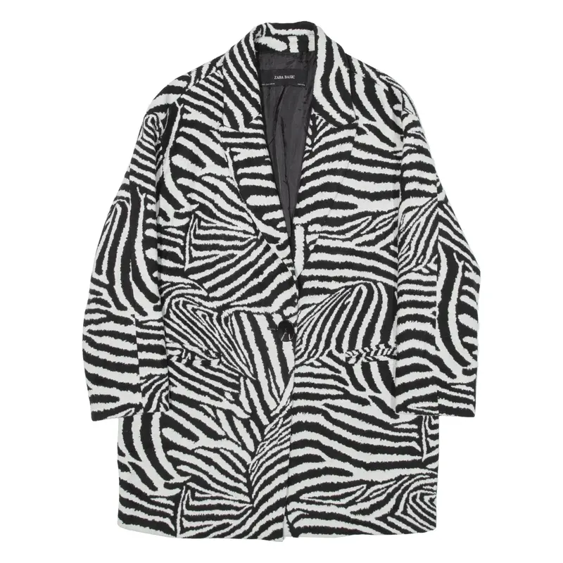 ZARA BASIC Overcoat Knit Coat White Wool Animal Print Womens S