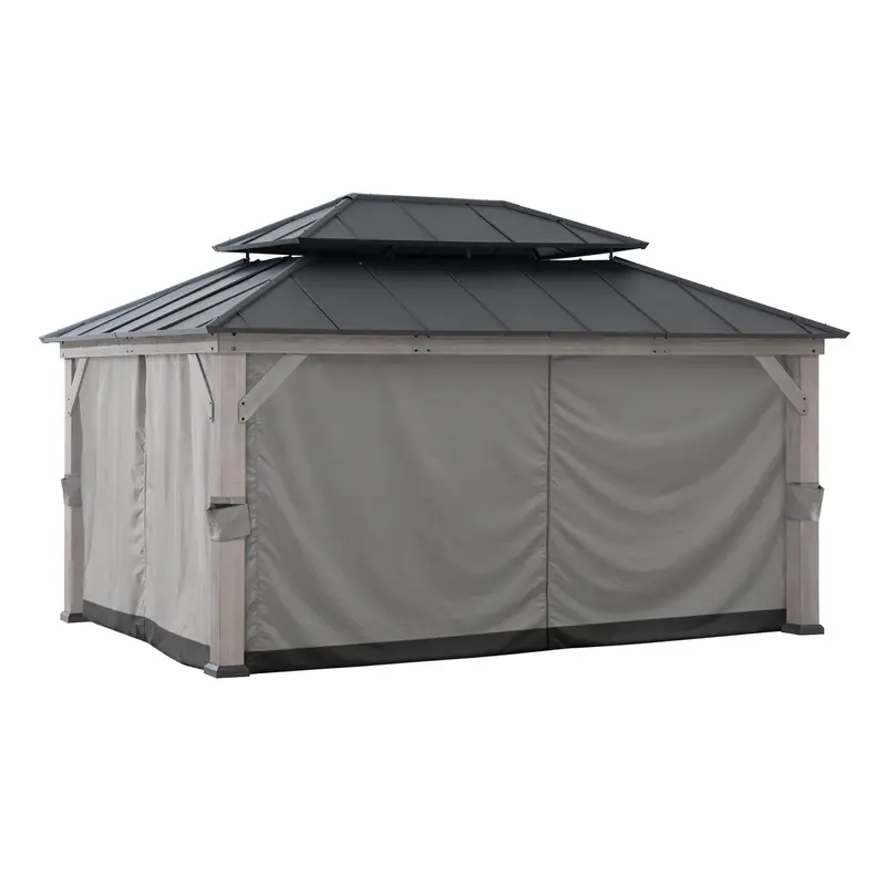 SUNJOY Replacement Privacy Curtain for Outdoor 12 ft. x 16 ft. Hard Top Gazebo - Gray