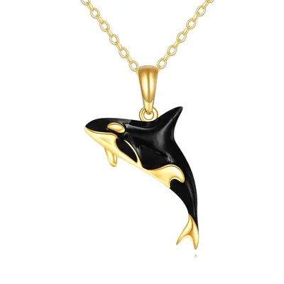 14K Gold Killer Whale Pendant Necklace
